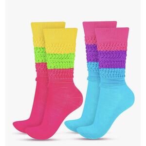 JenPen 2 Pairs 80s 90s Neon Slouch Socks for Women Multicolor One Size